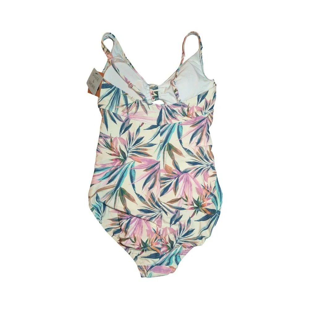⭐D4 Shade & Shore Women's Tropical Cream/Multicolr One Piece Swimsuit - L